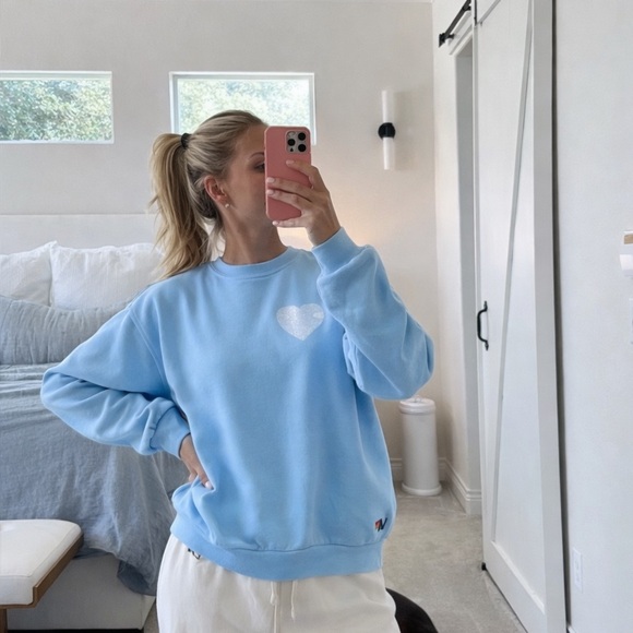Aviator Nation Tops - Aviator Nation Glitter Heart Crew Sweatshirt Baby Blue